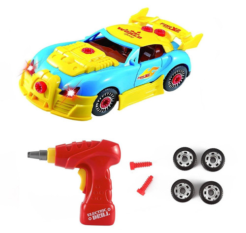 SOKA® Build Your Own Racing Car Kit For Boys Aged 3 Years & Above - Take Apart Construction Toy Car with 30 Pieces & Electric Drill, Realistic Sounds & Lights