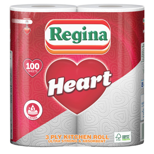 Regina 3 Ply Sheet Tissue Paper Heart Kitchen Towel Cleaning Bulk Buy - 20 Rolls