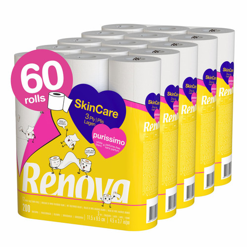 Renova Skin Care Purissimo Toilet Tissue Paper Roll (60 Rolls)
