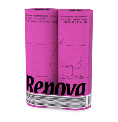 Renova [6 Rolls Fuschia] 3 Ply Soft Colour Toilet Loo Bathroom Tissue Paper Rolls