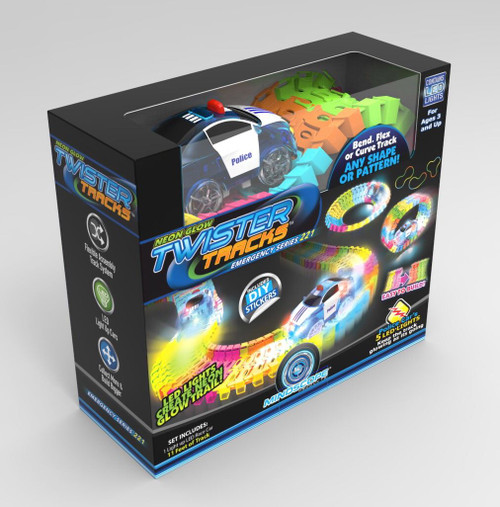 Mindscope Twister Tracks Neon Glow in the Dark 221 Piece (11 feet) of Flexible Assembly Track Emergency Series