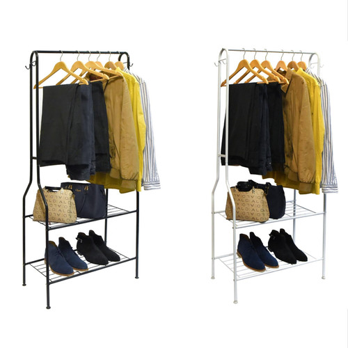 Vinsani® Heavy Duty 2 Tier Multi Purpose Organiser Clothes Rail & Shoe Bench Stand Rack For Entrance Hall Home Office
