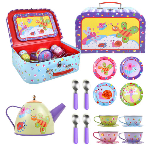 SOKA Unicorn Metal Tin Teapot Set with Carry Case Toy for Kids