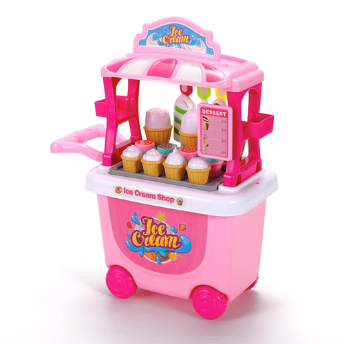 SOKA® Ice Cream Trolley Shop Cart for Children - 27 Pcs Ice Cream Parlour Pretend Food Play Set for Kid's Activity & Early Development Education - Gift for Boys Girls