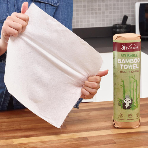 Vinsani® Reusable Bamboo Towels – Sheets of Super Strong Ultra Absorbent & Eco-Friendly Towels - Zero Plastic Packaging