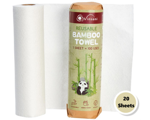 Vinsani® Reusable Bamboo Towels – Sheets of Super Strong Ultra Absorbent &  Eco-Friendly Towels - Zero Plastic Packaging
