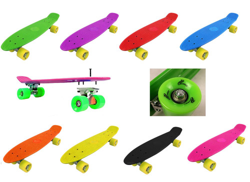 Vinsani® Retro Cruiser Plastic Skateboard 22" X 6" Available In Various Deck Colours with Transparent or Solid Coloured Wheels Includes a Free Carry Bag for the Skateboard