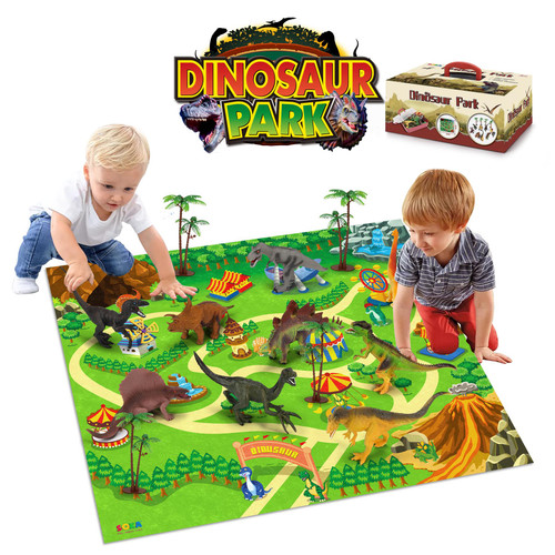 SOKA Dinosaur Jurassic Toy Figure Set with Activity Play Mat & Trees for kids