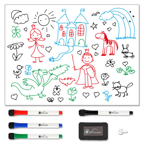 Vinsani Magnetic Whiteboard  60 x 90 cm Size - Make Notes, Lists, Memos, Menus. for Home, School, Office and Kitchen Use with 4 Free Magnetic Dry Wipe Pens and Magnetic Eraser