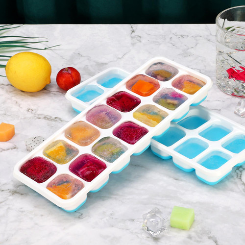 Vinsani 4 Pack Ice Cube Trays with Clear Removable Lid Easy-Release  Silicone Flexible Ice Cube Moulds LFGB Certified and BPA Free Stackable  Durable 