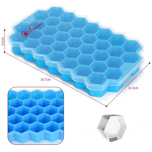 Honeycomb Design Ice Cube Tray w/Cover (Teal)