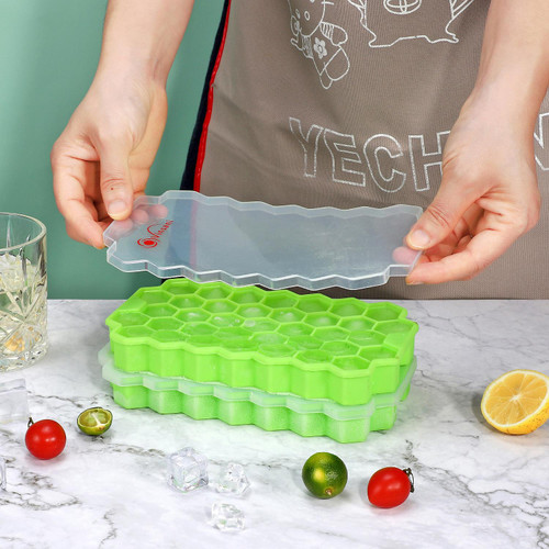 Vinsani 2er Pack Silikon-Eiswürfelform – Hexagonale Eiswürfel, Mit Deckel, Stapelbar, BPA-frei – LFGB-zertifiziert