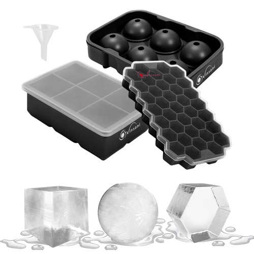 Edge Ice Cube Trays, 3 Pack Silicone Molds Easy Release BPA Free Flexible  and Odorless, for Whiskey and Cocktails, Large Round , Charcoal 