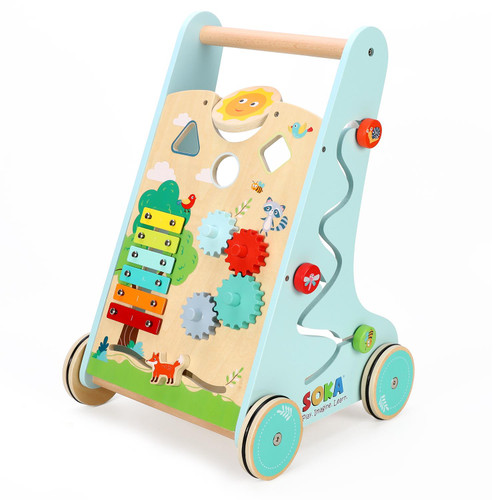 SOKA Walker Toy Wooden Baby Walker First Step Activity Interactive Push Along Toy Steady Speed Entertainment Forest Activity Walking Wagon for Toddler Kids Children Boys Girls Ages 1 year old +