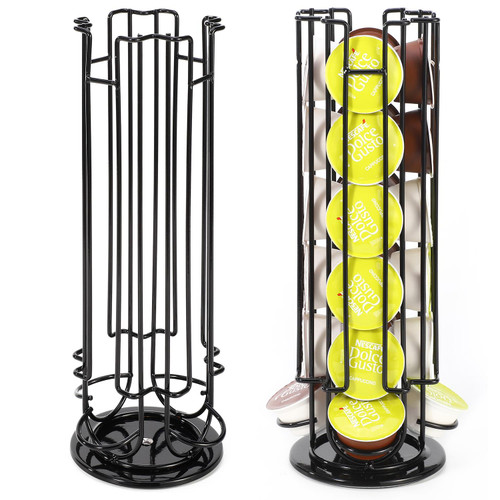 Vinsani 24 Coffee Pod Holder - 360° Rotating Tower Coffee Pods Storage Rack Stand Suitable for Dolce Gusto Coffee Capsules – Non-Slip Surface – Sleek Black Finish