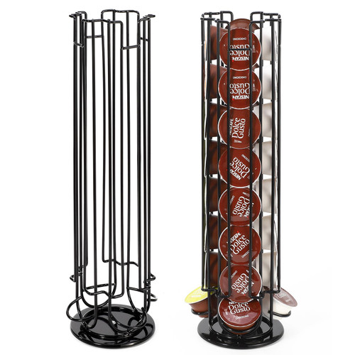 Vinsani 32 Coffee Pod Holder - 360° Rotating Tower Coffee Pods Storage Rack Stand Suitable for Dolce Gusto Coffee Capsules – Non-Slip Surface – Sleek Black Finish
