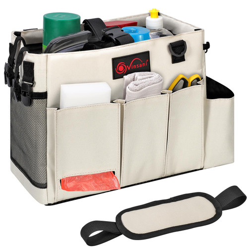 Vinsani Cleaning Caddy Multifunctional Storage Organiser Bag with Handle and Adjustable Waist and Shoulder Straps for Cleaning Supplies, Home, Craft, Car and Garden Tool Kit 