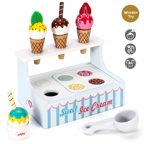 SOKA Mini Ice Cream Shop Pretend Play Toy Set Interactive Role Play Game  Early Developmental Playset Kitchen Food Accessories Gift for Kids Children 