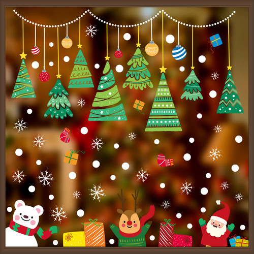 Vinsani 9 Sheets Christmas Window Stickers Double Side Printed Reusable PVC Door Wall Window Clings Xmas Santa Snowflake Reindeer Glass Decals for Christmas Holiday Decorations