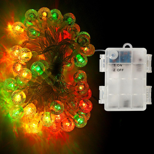 Vinsani Globe Fairy String Lights 26ft 60LED Battery Operated 7 Multicoloured Glow Waterproof Indoor Outdoor Xmas Christmas Tree Decoration Bulb Lighting for Bedroom Patio Garden Party Home Wedding