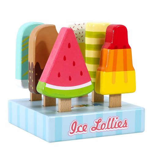SOKA Wooden Ice Lollies 7 Pieces Ice Cream Popsicle Selection Pretend Play Set Colourful Variety Lolly Shop Food Stand Toy Set Perfect Gift for Kids Children Girl Ages 3 year old +