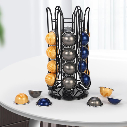 Porta Capsule Rotante Vinsani Per Nespresso Vertuo - 24 Cialde, Base Girevole 360°, Cromo - 5