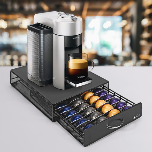  SYSYLY Coffee Pod Holder Storage Drawer Compatible with Nespresso  Vertuo Capsules,40 Pod Capsule Holder, Compact Under Coffee Pot Storage,  Office or Home Kitchen Counter Organizer : Home & Kitchen