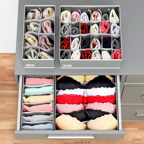 Vinsani Drawer Organiser Set of 4 Wardrobe Storage Dividers for Closet Undies  Underwear Bra Socks Clothes Dresser Foldable Partitioned Cell Bedroom  Storage Box - Vinsani Ltd.