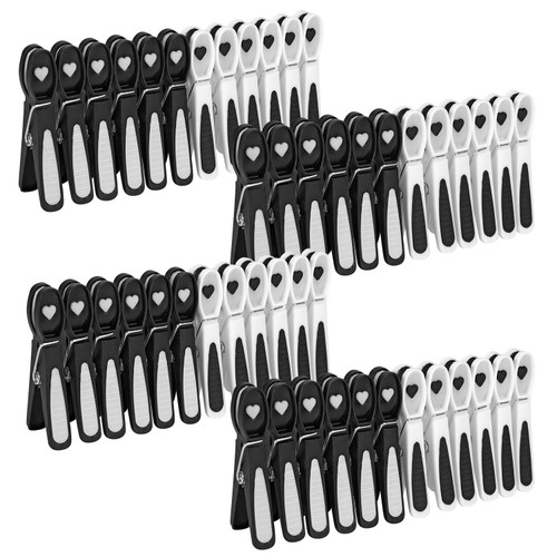 Vinsani Plastic Clothes Pegs 48 Piece Set Black and White – Aesthetic Design Strong Grip and Windproof Laundry Pegs Quality Non-Slip Clothes Pins for Home and Garden