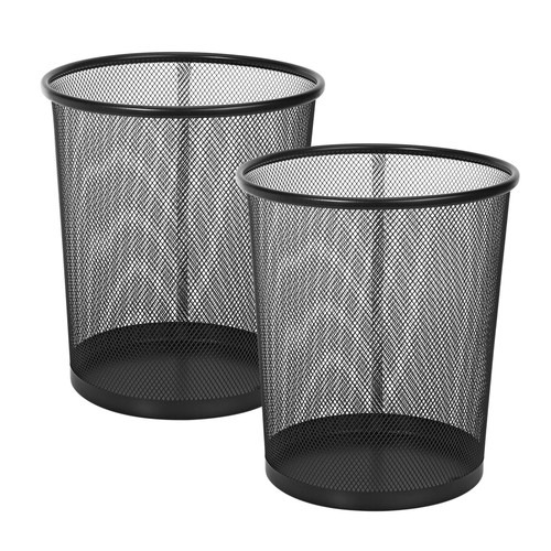 Vinsani Round Mesh Trash Can | 2 Pack | Minimalist Stylish Modern Metal Waste Basket Rubbish Trash Garbage Bin for Office Dorm Bedroom Kitchen Living Room Bathroom - 26.5cm x 23.5cm - Black