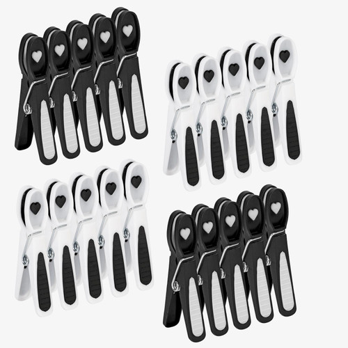 Vinsani Plastic Clothes Pegs 20 Piece Set Black and White – Aesthetic Design Strong Grip and Windproof Laundry Pegs Quality Non-Slip Clothes Pins for Home and GardenNI 20PK PLASTIC PEGS 1010509
