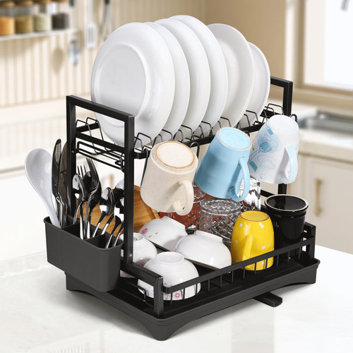 Vinsani Dish Drying Drainer Rack 2 Tier Space Saving Dish Rack Modern ...