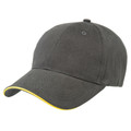 Adults Premium 6 Panels 100% Cotton Cap - 8001 | Charcoal.Yellow