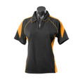 Ladies Premier Contrast Piping & Panel Sport Polo Shirt - 2301 | Black + Gold