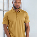 Male model wearing a gold plain CoolDry short sleeve polyester polo shirt (PS81)