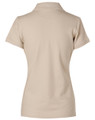 Button-Less Short Sleeve Cotton Polo in sand, back view
