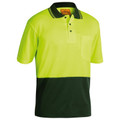 Bisley Hi Vis Moisture Wicking Long Sleeve Polo Shirt - Yellow/Bottle Green
