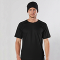 Male model wearing a black Adult Unisex TrueDry® Polycotton Tee - TS209