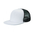 Adults 5 Panel Flat Peak Trucker Cap - 4384 | White.Black
