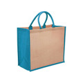 Plain Eco Jute 28L Wide Gusset Tote Carry Bag - 1184 | Natural.Aqua