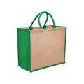 Plain Eco Jute 28L Wide Gusset Tote Carry Bag - 1184 | Natural.Emerald