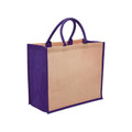 Plain Eco Jute 28L Wide Gusset Tote Carry Bag - 1184 | Natural.Purple