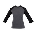 Womens Basic Blank Raglan Style Tee 3/4 Sleeve - T231RL | Dark Marl.Black