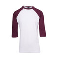 Mens Raglan Tee Shirt 3/4 Sleeve - T343RG | White.Maroon