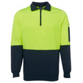 Adults Hi Vis 1/2 Zip Fleecy Polo Sweater Safety Work Wear - 6HVFH | Lime.Navy