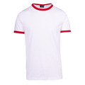 Mens Slim Fit Retro Ringer-Style Plain T-Shirts - T525RN | White.Red