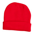Adults Roll Up Plain Acrylic Knit Beanie - CH28 | Red