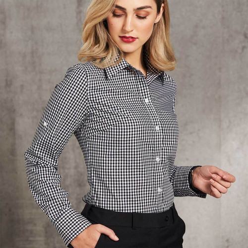 Ladies Gingham Long Sleeve Checkered Shirt - M8300L