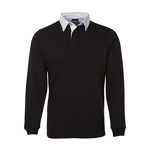 FOLEY | Classic Plain Poly/Cotton Rugby Shirt Black+White