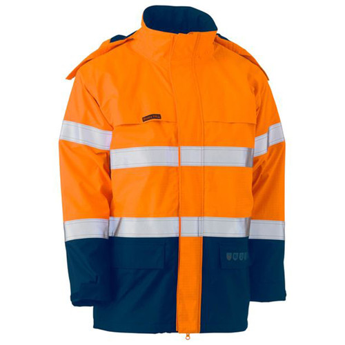 Bisley Ladies Taped Hi Vis Flame Resistant Wet Weather Shell Jacket | Work Safety Orange